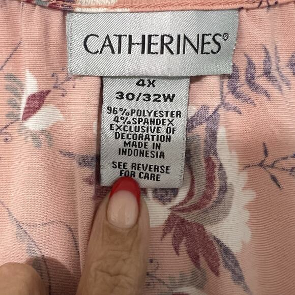 Catherines Tunic Top Size 4X Floral Blouse Flutter 3/4 Sleeves Lace Trim Peasant - Picture 5 of 12